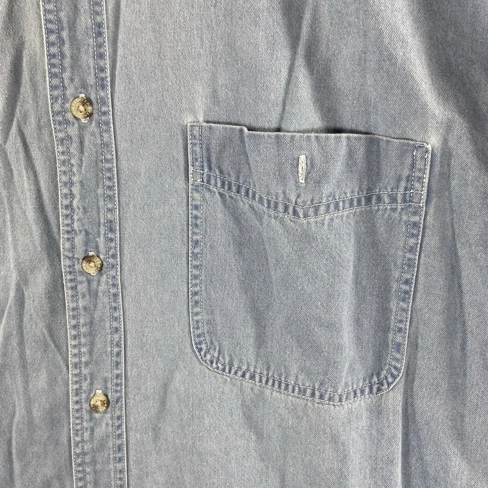 Wrangler Hero Shirt Mens XL Chambray Button Down Work Cotton Faded Blue Pocket